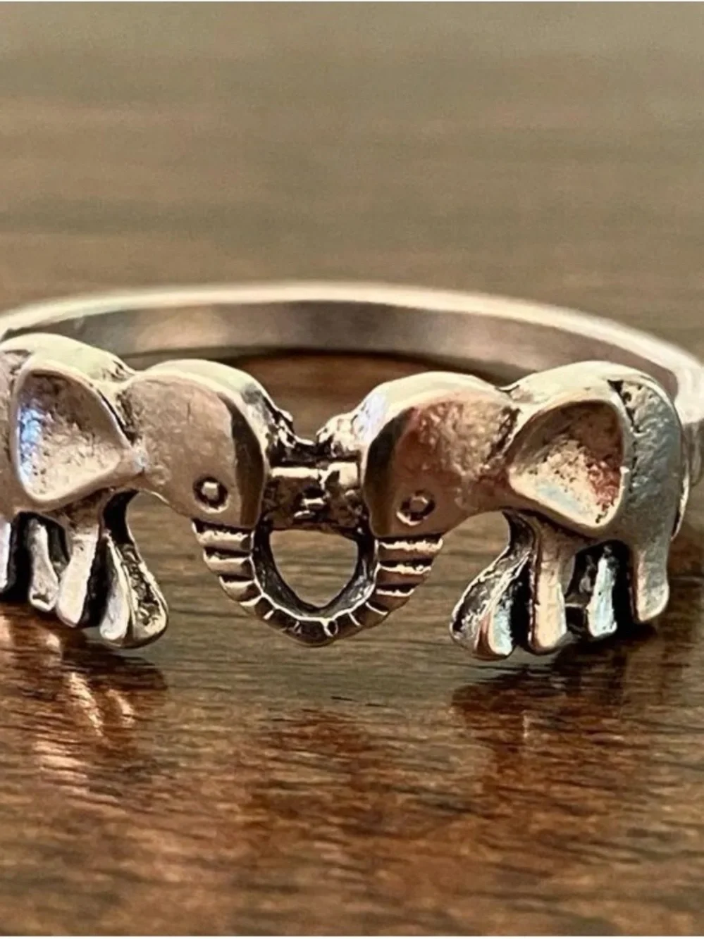 Oxidized Silver Elephant Friendship Ring